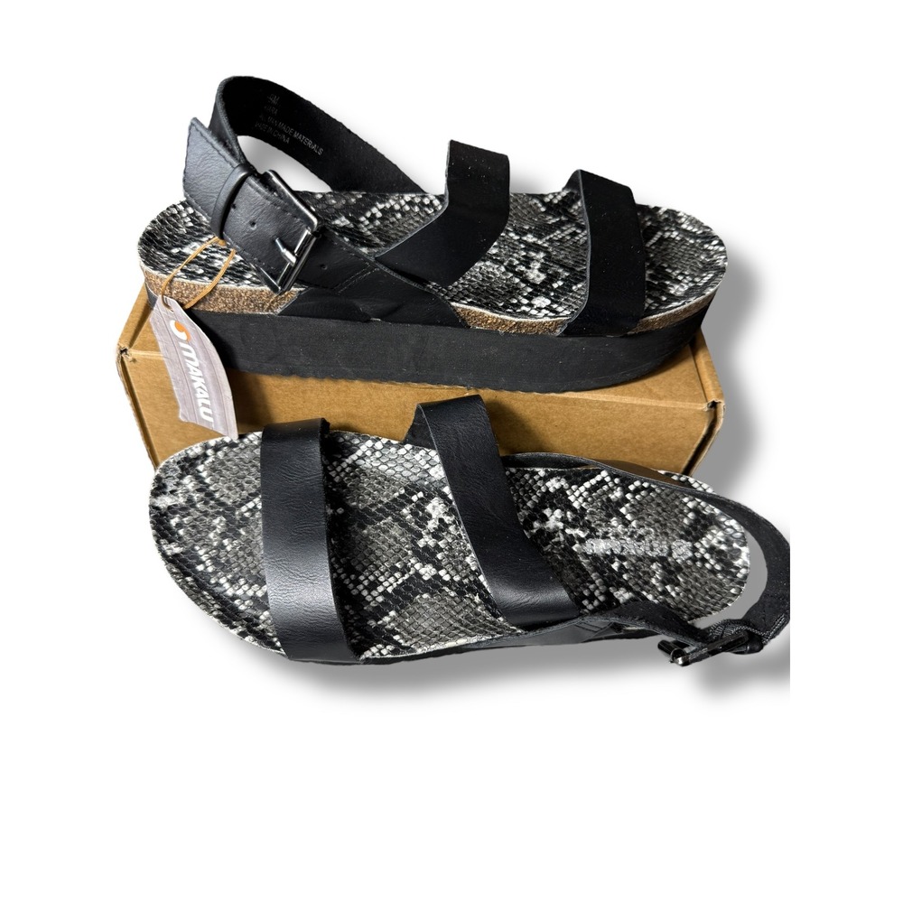 NWT Makalu Platform Sandals Snakeskin Print Ankle Strap Casual Flatforms 9M
